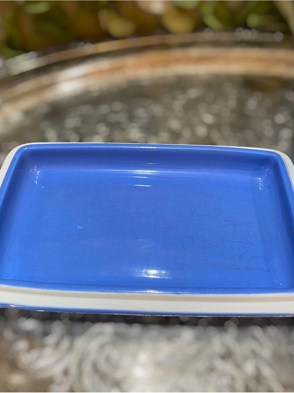 Vintage Hall Westinghouse Butter Dish Holds 1 Pound Blue Covered Art Deco